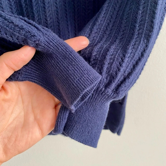 RW&Co Navy Knit 3/4 Sleeve Sweater with Ruffle Details XXS - Picture 5 of 8
